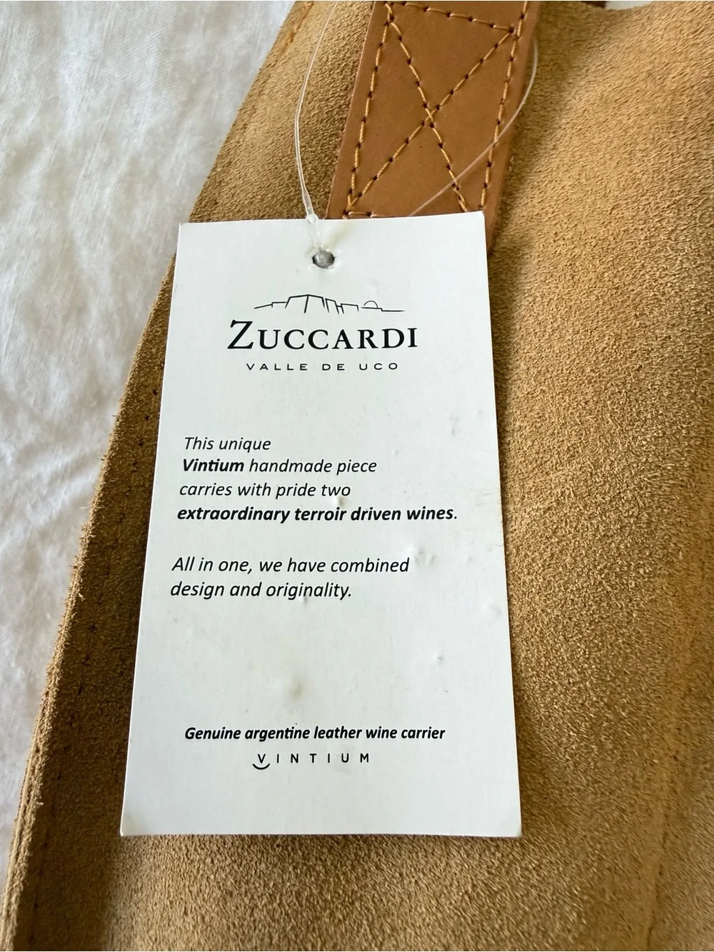 Vintium | Dual Bottle Brown Suede Wine Bag | Zuccardi Branded